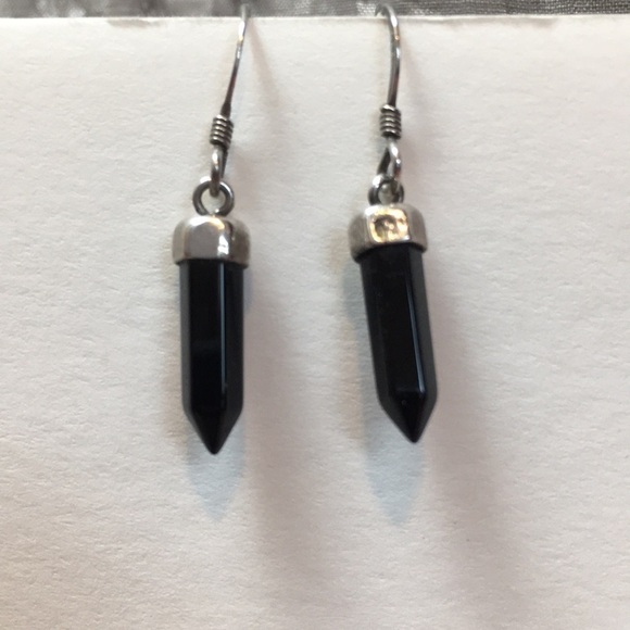 Sterling silver Onyx Hexagon Prism Earrings - Picture 2 of 7